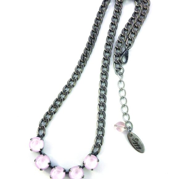 Powder Pink 5 Stone Necklace made with Genuine Swarovski Crystals in 8mm - Picture 2 of 5